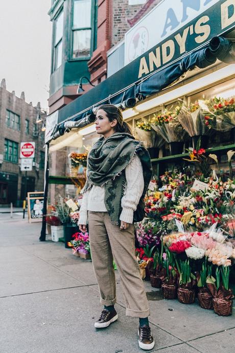 Bleecker St New_York-NYC-Collage_Vintage-Aritzia-Scarf-Masculine_Trousers-Superga_Sneakers-Outfit-Look_of_the_Day-Street_Style-9