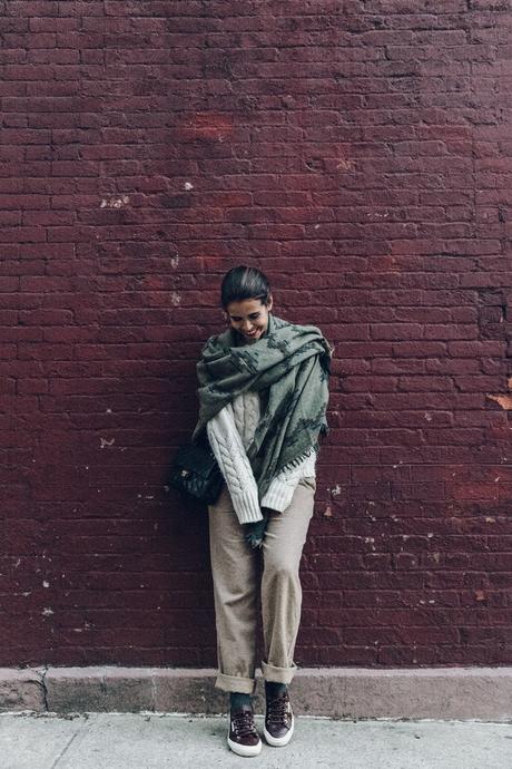 Bleecker St New_York-NYC-Collage_Vintage-Aritzia-Scarf-Masculine_Trousers-Superga_Sneakers-Outfit-Look_of_the_Day-Street_Style-24
