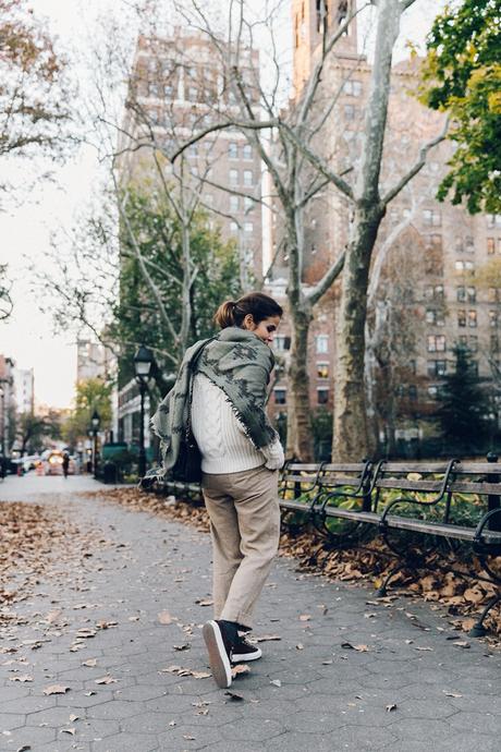 Bleecker St New_York-NYC-Collage_Vintage-Aritzia-Scarf-Masculine_Trousers-Superga_Sneakers-Outfit-Look_of_the_Day-Street_Style-
