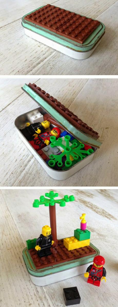 Juguete de viaje DIY Lego hecho con una cajita de caramelos