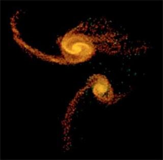 La colisión de dos galaxias puede haber formado a Andrómeda Imagen de la simulación de la formación de Andrómeda