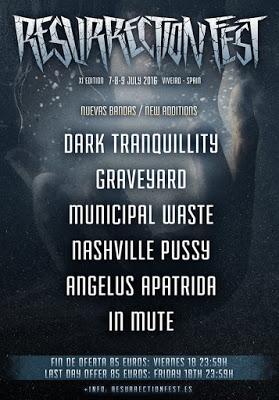 Resurrection Fest 2016: Dark Tranquillity, Graveyard, Municipal waste, Nashville pussy, Angelus apatrida...