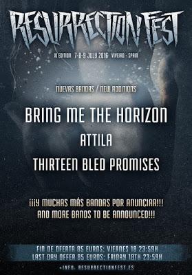 Bring me the Horizon, Attila y Thirteen Bled Promises se apuntan al Resurrection Fest 2016