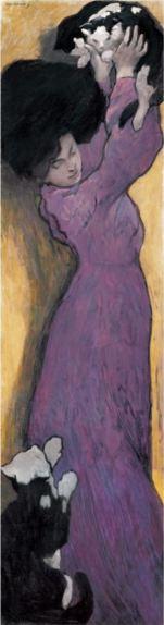 Cuadros de gatos y mujeres por el pintor húngaro János Vaszary Mujer con dos gatos