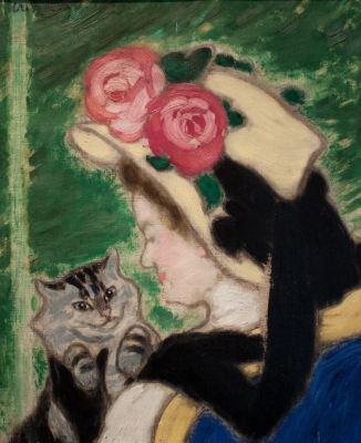 Cuadros de gatos y mujeres por el pintor húngaro János Vaszary Mujer con gato (1909)