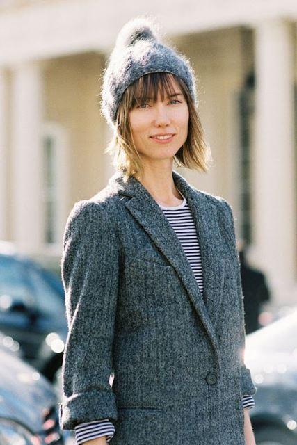 Gorros de lana con pompón, el complemento más asequible y trendy pom pom beanie grey mohair