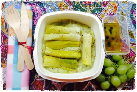 Puerros templados en vinagreta sobre crema Tupper Menú Puerros templados