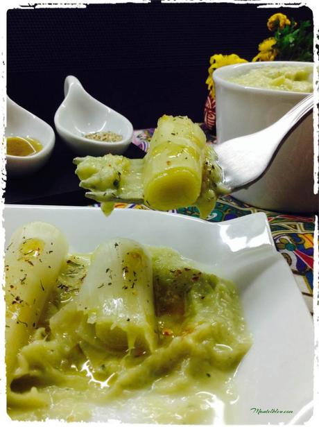 Puerros templados en vinagreta sobre crema Puerros templados en vinagreta sobre crema 4