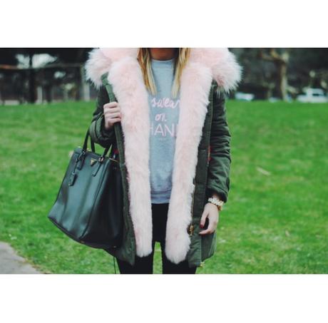 Pink parka. Pink parka.