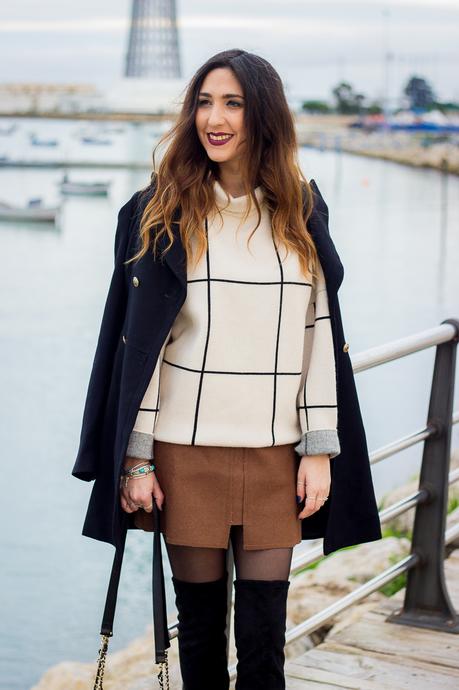 PLAIDS+OVER THE KNEE BOOTS turtle neck pull