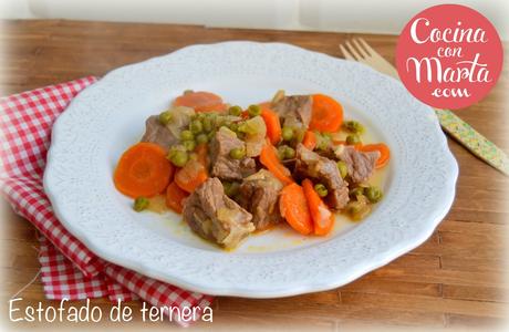 Estofado de ternera, receta casera, zanahorias, guisantes, verduras, vino, Olla GM, Cocina con Marta, fácil, rápida, casero