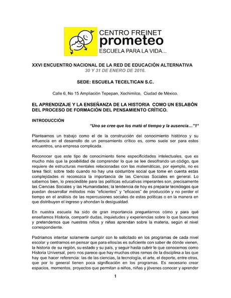 Ponencia del Centro Freinet Prometeo 2016 Ponencia del Centro Freinet Prometeo 2016