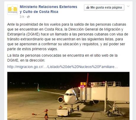 Lista de migrantes con menores de edad que deben ponerse en contacto con Migración facebook cancillerría Costa Rica