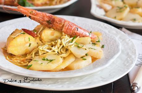 Merluza con Langostinos y Gula al Cava