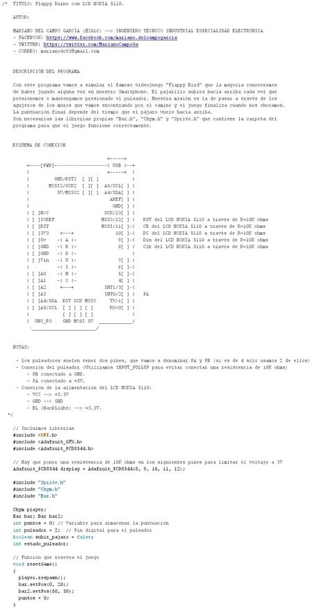 Flappy Duino con LCD NOKIA 5110