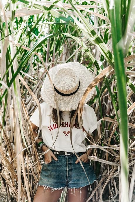 Jamica-Sugar_Cane_Field-Levis-Straw_Hat-Reebok_Tee-Outfit-Summer-Collage_on_The_Road-Bamboo_Walls-3