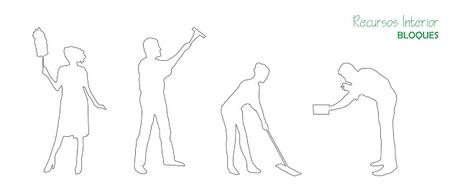 10 bloques para descargar .dwg. Silueta de personas limpiando