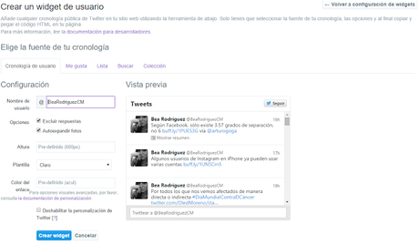 Crear un nuevo widget de usuario en Twitter Crear un nuevo widget de usuario en Twitter