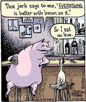 ¿Soy vegetariano? Dan Bizarro - Bacon jerk (joke; chiste)