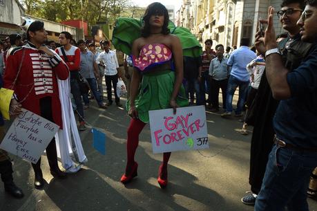 Indian supporters of the lesbian, gay, bisexual and transgender community take part in a Pride March in Mumbai on February 6, 2016. India's top court agreed to review a decision which criminalises gay sex, sparking hope among campaigners that the colonial-era law will eventually be overturned in the world's biggest democracy. AFP PHOTO / PUNIT PARANJPE / AFP / PUNIT PARANJPE        (Photo credit should read PUNIT PARANJPE/AFP/Getty Images)