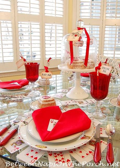 Valentine's Day Table, Alice in Wonderland Theme only the the heart cards were used around the plates. $ Tree: 