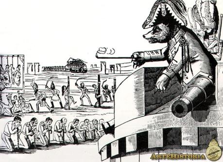 EXTENSION DE LA REVOLUCIÓN DE 1830: ALEMANIA Y POLONIA Caricatura inglesa sobre la represión de Nicolás de Ia rebelión polaca