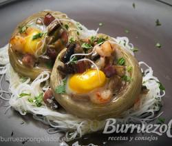 Alcachofas rellenas de setas, jamón y gambas, de Burruezo congelados