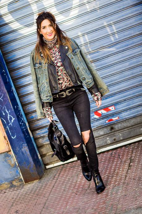 denim and leather look