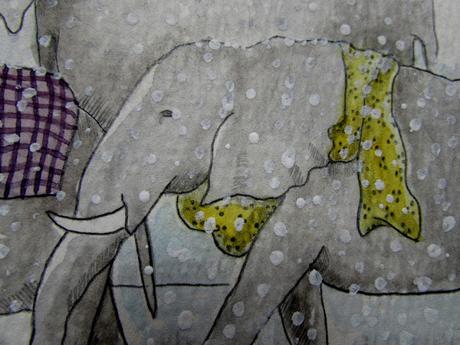 Lámina Elefantes con bufanda