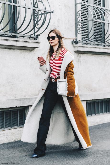 Milan_Fashion_Week_Fall_16-MFW-Street_Style-Collage_Vintage-Chiara_Capitani-Striped_Top-Shearling_Long_Coat-2