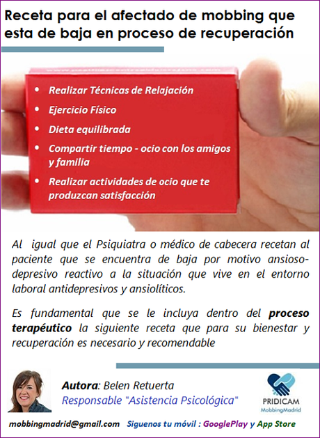 MobbingMadrid Receta para el afectado de mobbing que se encuentra de baja en proceso de recuperación MobbingMadrid Receta para el afectado de mobbing que se encuentra de baja en proceso de recuperación