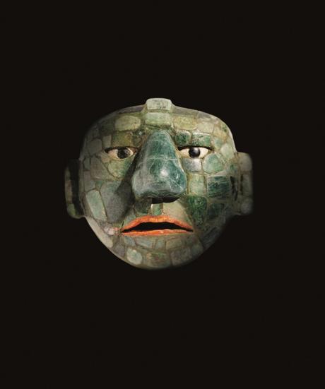 Exposición “Los Mayas: Dueños de la selva” Máscara de jade, obsidiana y conchas, año 500-800 DC. Fundación La Ruta Maya, Guatemala.