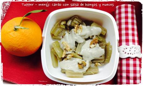 Cardo en salsa de hongos con nueces Cardo con salsa de hongos tupper menú