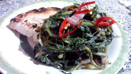 Achicoria con panceta - Achicoria verde cocida - Cicorie con pancetta - Chicory and bacon recipe achicoriapanceta