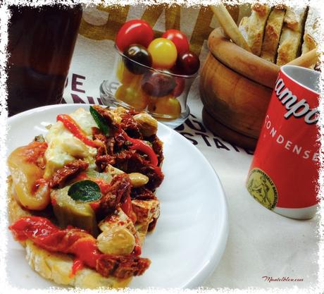 Recetas con almendras I Tosta-de-berenjena-pimiento-quesos-y-almendras-5