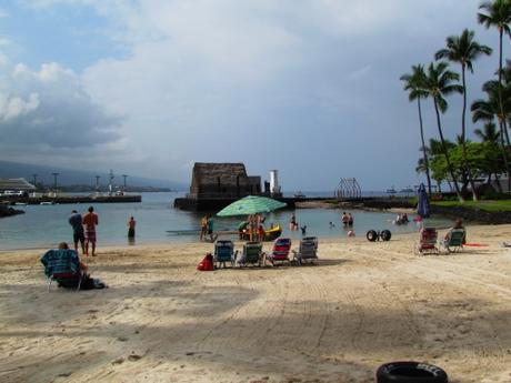 Ahuena Heiau. Las chozas sagradas. Isla Grande, Kona. Hawai