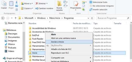 ¿Donde esta la carpeta de inicio en Windows 10 y Windows 8?