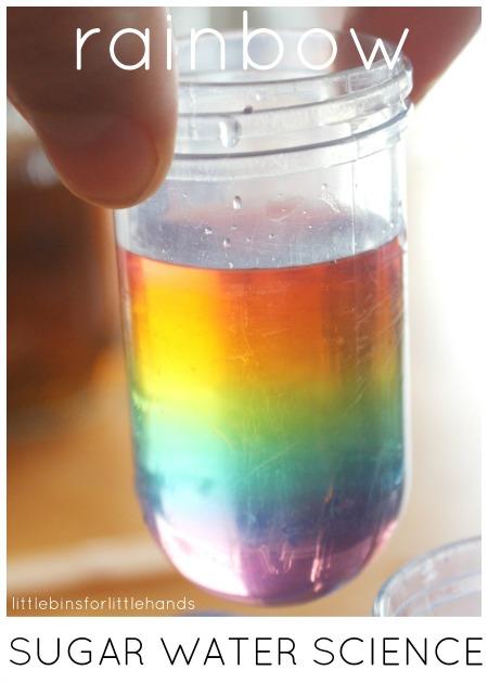 5 actividades para explorar los colores del arcoíris Rainbow-Sugar-Water