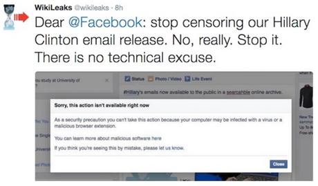 Facebook censura los correos de Hillary filtrados por Wikileaks Facebook censura los correos de Hillary filtrados por Wikileaks