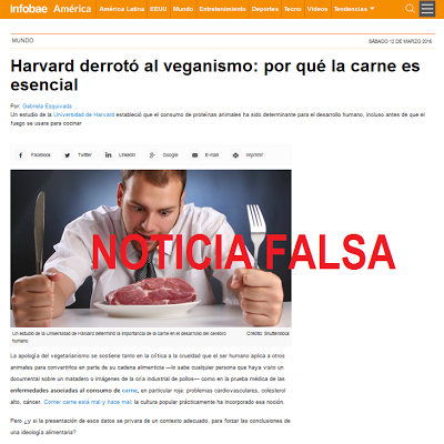 NOTICIA FALSA: “Harvard derrotó al veganismo: por qué la carne es esencial”