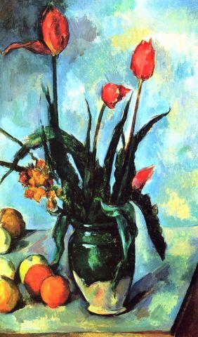Pintores que pintan flores y frutas paul cezanne, Vázy, tulipány ve váze 1892