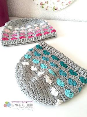 Gorro de Corazones a Crochet