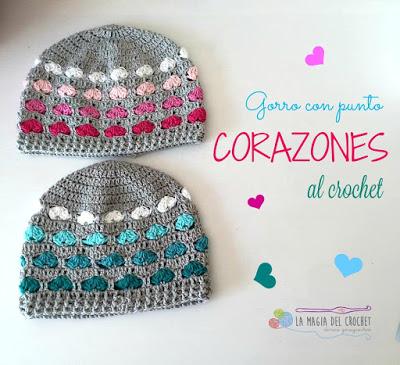 Gorro de Corazones a Crochet