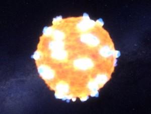 Ilustración artística de las ondas de choque de la implosión alcanzando la superficie de la estrella. Crédito: NASA Ames, STScI/G. Bacon.