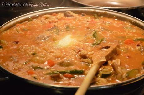 Risotto de verduras y bacon