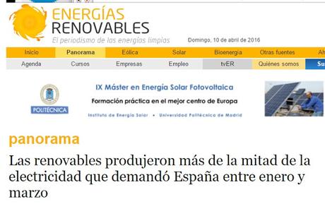 LAS RENOVABLES PRODUJERON EL 50,6 % DE LA ENERGÍA CONSUMIDA DURANTE EL PRIMER TRIMESTRE DE 2016 LAS RENOVABLES PRODUJERON EL 50,6 % DE LA ENERGÍA CONSUMIDA DURANTE EL PRIMER TRIMESTRE DE 2016