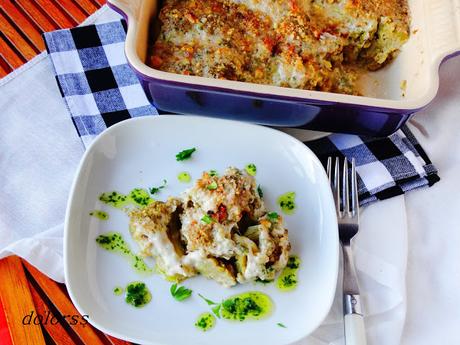 Brócoli  con salsa de almendras , nueces y tomates secos gratinado