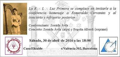 La logia femenina Luz Primera homenajea a Esmeralda Cervantes con una conferencia y un concierto