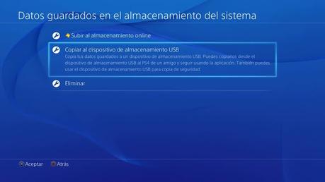 Copiar al USB copiar datos guardados en una PS4