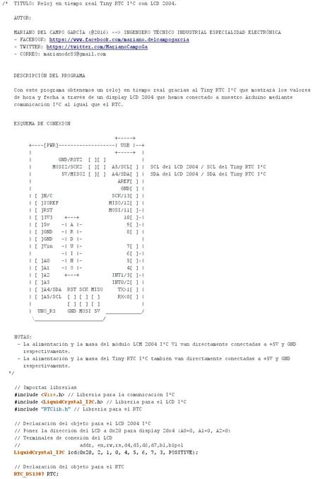 Reloj en tiempo real Tiny RTC I²C con LCD 2004